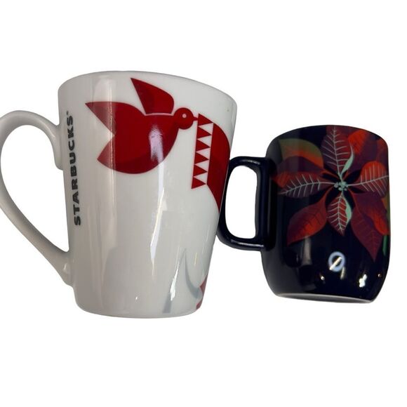🎄2 Christmas cups!! Starbucks 2012 Christmas Red Fox with Bird & poinsettia mug - Picture 4 of 15
